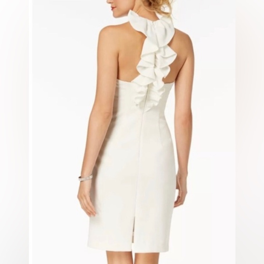 Vince Camuto White Ruffle Back Halter Dress